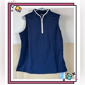 Acegolfs Classic Quarterzip Sleeveless Golf Shirt UPF50+ Navy Blue Sz L